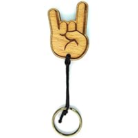 Emoji Schlüsselanhänger sign of horns / Teufelsgruß / rock`n´roll aus Holz mit individueller personalisierter Gravur !
