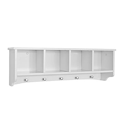 SoBuy® FRG48-L-W Portemanteau Étagère murale Porte-manteau salle de bain Meuble d’entrée avec 4 compartiments de rangement et 5 crochets - Blanc