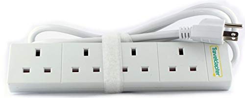 Preisvergleich Produktbild Reise Adapter USA / Amerika Netzsteckerleiste Multi Safe Verlängerungskabel 4 Eingänge Ultrakompaktes Kabel für Urlaub 3-poliger geerdeter Typ B-Stecker 4 Typ G-Buchsen 1.5 m Weiß