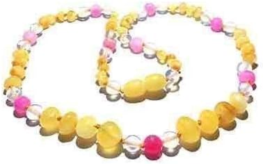 Adult Marshmallow Butterscotch Baltic Amber Pink Dragon Agate Necklace