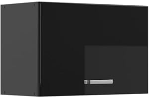 Vicco elément Haut de Cuisine R-Line, Noir Haute Brillance/Anthracite, 60 cm Plat