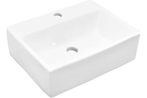 VBChome Lavabo 39 x 30 cm - En céramique - Blanc - Rectangulaire - Avec trou pour robinetterie - Petit lavabo à poser - WC d'invités