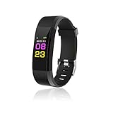 Blue-Tooth Smart Watch 115plus 0.96inch IPS Farbe, Uhr Intelligente Armbanduhr Pulsmesser Blue-Tooth LE 4.0 Armband Kompatibel Android Smartwatch für Herren Damen (Schwarz)