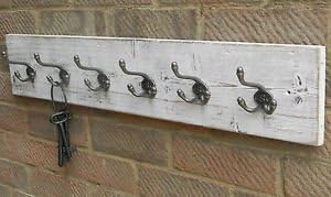 RusticWoodenCrafts Handmade Reclaimed wood Hat and Coat Rack Rustic Shabby chic white wash 4 hooks = 58cm