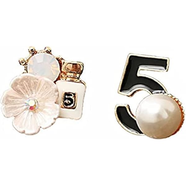 Orecchini Donna Vintage A Forma Di Numero 5 Con Perla E Fiore - Eleganti E Alla Moda - Accessorio Regalo