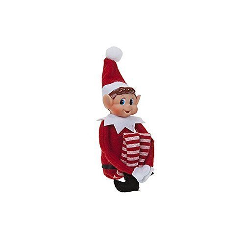 Christmas Elf Soft Toy Smiley Face Sits On Shelf by Elf Corner