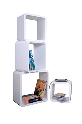 Verstärkte Vielen Farben MDF Retro Design Cube 4er Set Regal Regale Wandregal Deko Würfel CD DVD Lounge Cuben LO02 (Weiß) - 2