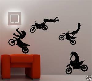Online Design 4 X Motocross Bike Wall Art Stickers Kids Bedroom Decal - Black
