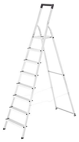 Preisvergleich Produktbild Hailo L40 BasicLine Alu-Sicherheits-Stehleiter, 8 Stufen, EasyClix, schwarzer Haltebügel, Eimerhaken, made in Germany, 8140-807