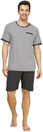 QianXiu Summer Mens Pyjama Stripes Nightwear Modal Nightshirt Cotton Sleepwear Set Short Sleeves Nightclothes Set Home Clothing Men Pajamas