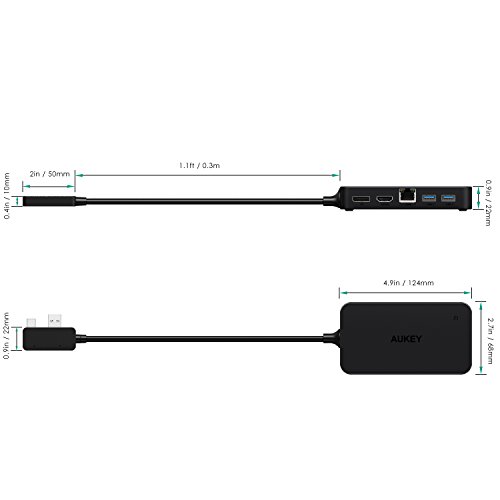 AUKEY Surface Dock Hub mit Dual USB 3.0 Ports, USB 2.0 Port, Audio Output, DisplayPort, HDMI Output und RJ45 Gigabit Ethernet Power Adapter für Microsoft Surface 3, Surface Pro 4 - 6