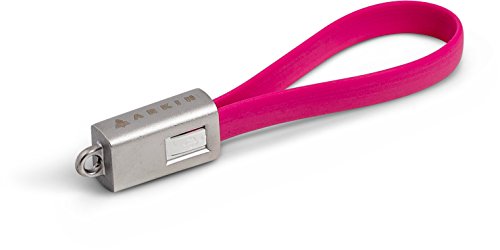 ARKIN ChargeLoop - Schlüsselanhänger USB 2.0 Ladekabel/Datenkabel Micro USB - Flachkabel fürs Smartphone/Handy z.b. Samsung Galaxy Edge, HTC, Huawei, Sony usw. - Mobiles Akkukabel für Schlüsselbund (pink)
