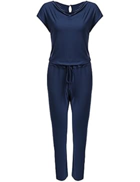 Meaneor Damen Elegant Jumpsuit Wasserfallkragen Jumpsuit Overall Hosenanzug Einteiler Mit Elastisch Bund Stretch