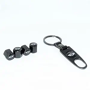 Careflection Premium Car Tyre Valve Cap Air Cap Car Tyre Valve Stem Cap Air Covers with Keychain Compatible for All Mini Cars
