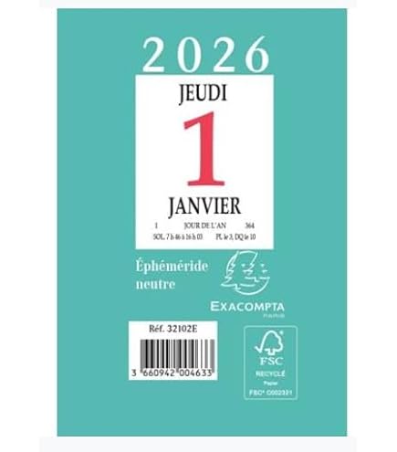 Calendrier Mensuel Exacompta 2025 - 13x23cm - Feuillets Détachables - Support Nature - PEFC