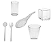 Produktbild 56 Teile Party - Set Fingerfood, PS glasklar bestehend aus: 8 Fingerfood - Becher rund "Diagonal", 6 Fingerfood - Becher, 6 Fingerfood - Schalen eckig, 12 Asia-Löffel , 12 Gäbelchen, 12 Löffelchen
