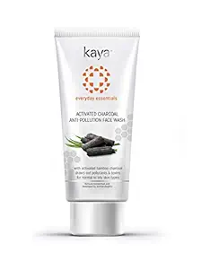 Kaya Clinic Activated Charcoal Anti-Pollution Face Wash, with activated bamboo charcoal to gently clean pores, for normal to oily skin, 50 ml