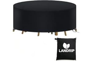 Landrip Pokrowiec na meble ogrodowe, okrągły, plandeka ochronna, pokrowiec na stół ogrodowy, pokrowiec na zestawy mebli, wodoszczelny, odporny na rozerwanie, wytrzymały na duże obciążenie, Oxford 420D, Ø 190 x 80 cm