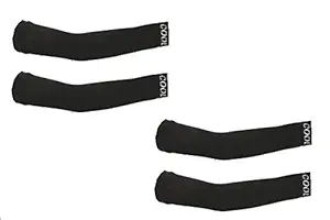 PinKit Unisex Fingerless Cotton Arm Sleeves, Protection Sleeves from Sun Tanning for Driving, Biking, Cycling For Men & Women (2 Pair) - Black