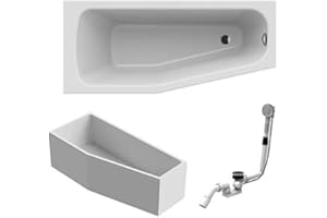 BADOSAN Acryl Raumsparwanne rechts Komplett Badewanne Made by RIHO weiß 160 x 70 inkl. Ab- und Überlauf und Styroporträger