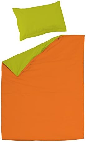 Orange &amp; Green - SoulBedroom 100% Cotton Reversible Bed Set (Duvet Cover 140x200 &amp; 1 Pillow Case 50x75 cm) (Single)