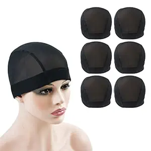 6 Pcs Mesh Caps for Making Wigs Stretchable Dome Mesh Wig Caps Stretchy Nylon Wig Caps with Wide Elastic Band (Black Mesh Cap M)