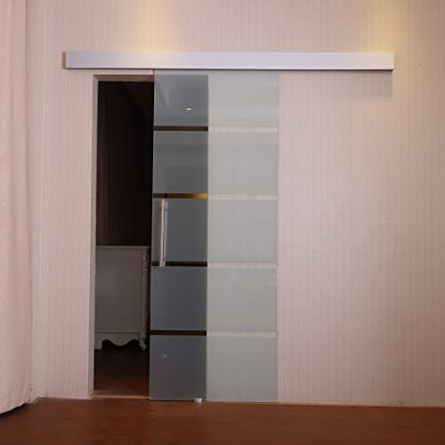 HOMCOM Puerta Corredera 205x102.5cm Puertas Correderas Cristal a Rayas sin obra NUEVO