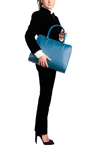 Su.B 15.6” 14” professionelle Design Damen Laptoptasche, echtes Leder – Made in Italy (Teal Blau) - 8