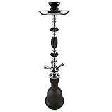 Shisha, Hookah, Nargile, Orientalische Wasserpfeife mit 4 Schläuchen, inklusive Alufolie, Zange für Kohle, Tonkopf aus Keramik, mit allen Dichtungen (Schwarz Matt F023 - 71cm) - 