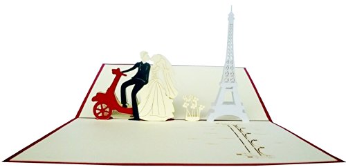 LIN-POP UP Karten Hochzeitskarten, Hochzeitseinladungen, 3D Karten Grußkarten Hochzeit, Hochzeitsglückwunsch, Brautpaar auf Vespa - 3