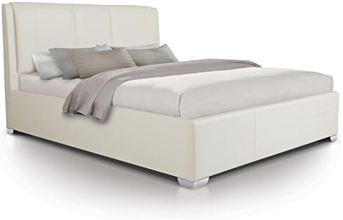 Otto-Garrison Modern Extra Padded Luxury Leather Style Extra Storage Ottoman Bed, King Size, White with Faux Leather