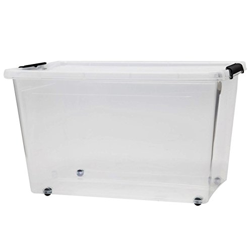 esto24® Aufbewahrungsbox mit Deckel und Rollen Größe: 60 Liter Ideal für Büro, Kinderzimmer, Küche & Werkstatt