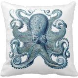 JGArtStore 18 X 18 Inch Cotton Linen Decorative Throw Pillow Cover Cushion Case blue octopus on white nautical throw