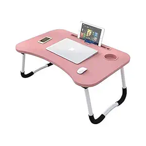 SMOOB Smart Multipurpose Foldable Laptop Table with Cup Holder, Study Table, Bed Table, Breakfast Table, Foldable and Portable/Ergonomic & Rounded Edges/Non-Slip Legs(Pink)