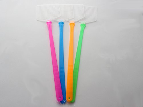 Fliegenklatsche 4 Stück farblich bunt sortiert 44cm x 10cm KLatsche 10 x 13cm mit Zacken zum Entfernen der Fliege - 2