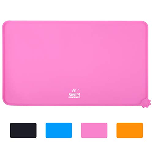 Super Design Alfombrilla para comedero Perro de Silicona, Estera Comida Antideslizante Impermeable Tapete para Comer para Comedero Doble