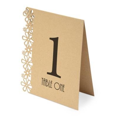 Luxus Hochzeit Tisch Zahlen 1–15 Braun Kraft Laser Flower Design