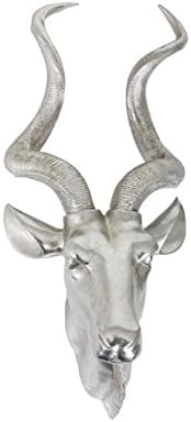 Jardinion Decoration Antlers, Antelopes, Noble Design Wall Decoration Eyecatcher, Polyresin silver-colored shiny, real size, animal head hunting Silver ST