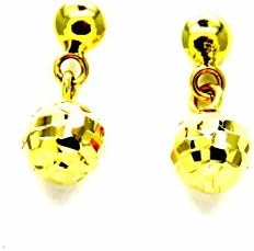 PEGASO Jewellery 18 Ct Yellow Gold Earrings – Small Drop with Diamond Balls Women Girl Girl