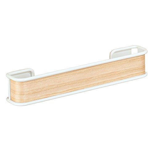 InterDesign 90780EU Affixx Peel and Stick Starke Selbstklebende Real-Wood Handtuchstange, Plastik, weiß / helles holz, 22,86 x 4,17 x 3,96 cm