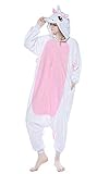 ABYED Adulte Unisexe Anime Animal Costume Cosplay Combinaison Pyjama Outfit Nuit Vetements Onesie Fleece Halloween Costume Soiree de Deguisements, Blanc/Rose Licorne, S(148-155CM)