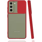 Elfia Samsung Galaxy S22 ile Uyumlu Silikon Mat Renkli Kamera Lens Korumalı Kılıf, Kırmızı