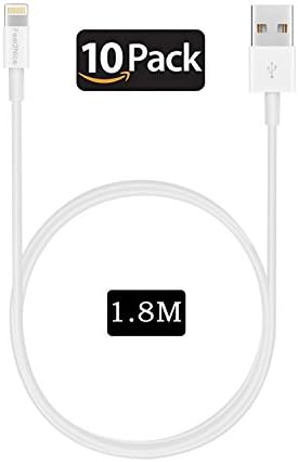 Lightning Charger 1.8M Cables,Feel2Nice 10 Pack iphone USB Cables Data Sync Charging Cord 8 Pin to Charger for iPhone X 8/8 Plus/7/7 plus/6s/6s plus/6/6 plus iPhone 5/5s/5c/iPad, White