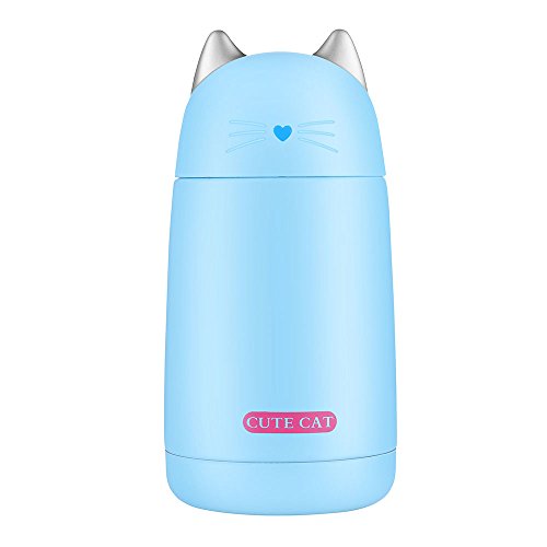 beyonda fmsb60239 Kätzchen Isolier Flasche Trinkflasche, niedlich Katze Edelstahl Kaffee Thermos Flasche Reisebecher mit Griff, im Freien heiße Milch Wasser Vakuum Cup für Kinder Baby- blau