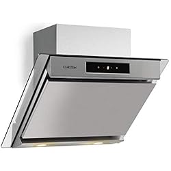 Klarstein Balzac 60 Silver Edition - Hotte aspirante, 610 m³/h, 210 W, 3 vitesses, Éclairage LED, Panneau tactile, Affichage numérique, Eléments en verre de sécurité et corps inox, Argent
