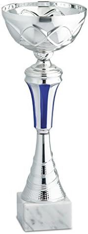 Trophy for premiazioni Sports Cup – Color Silver and White Body and Blue with Marble Base – H CM 26.5 D CM 9 – Finished – Made in Italy – Gift Idea