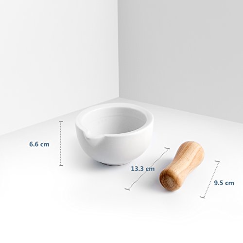 Sweese 3603 Mörser mit Stößel, für Kräutern/Gewürzen/Kernen/Nüssen/ Pesto, Porzellan und holz, Ø 13,3 cm weiß - 3