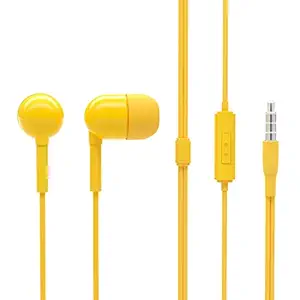 MINISO Colorful Music Earphone in-Ear Headphones with Microphone,Comfortable Earbuds Cute Earphones for Mobile Smartphones Apple Xiaomi Realme Oppo Samsung, Yellow