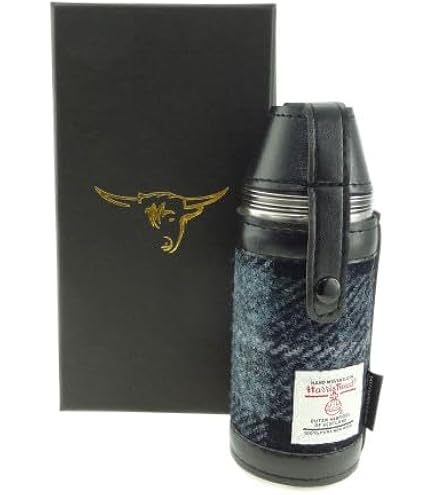 Fiaschetta Da Caccia Harris Tweed Blu Con Turchese, 8 Once Con 4 Tazze In Acciaio Inox, Regalo Per Amanti Dell'outdoor - 4