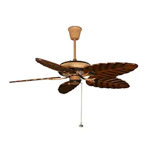 Fanzart Basil - Decorative Contemporary 28 Watt_hours Ceiling Fan with Hand Painted, Specially Crafted Leaf Shaped Wooden Blades, Air Delivery with Pull Chain Included (Brown).